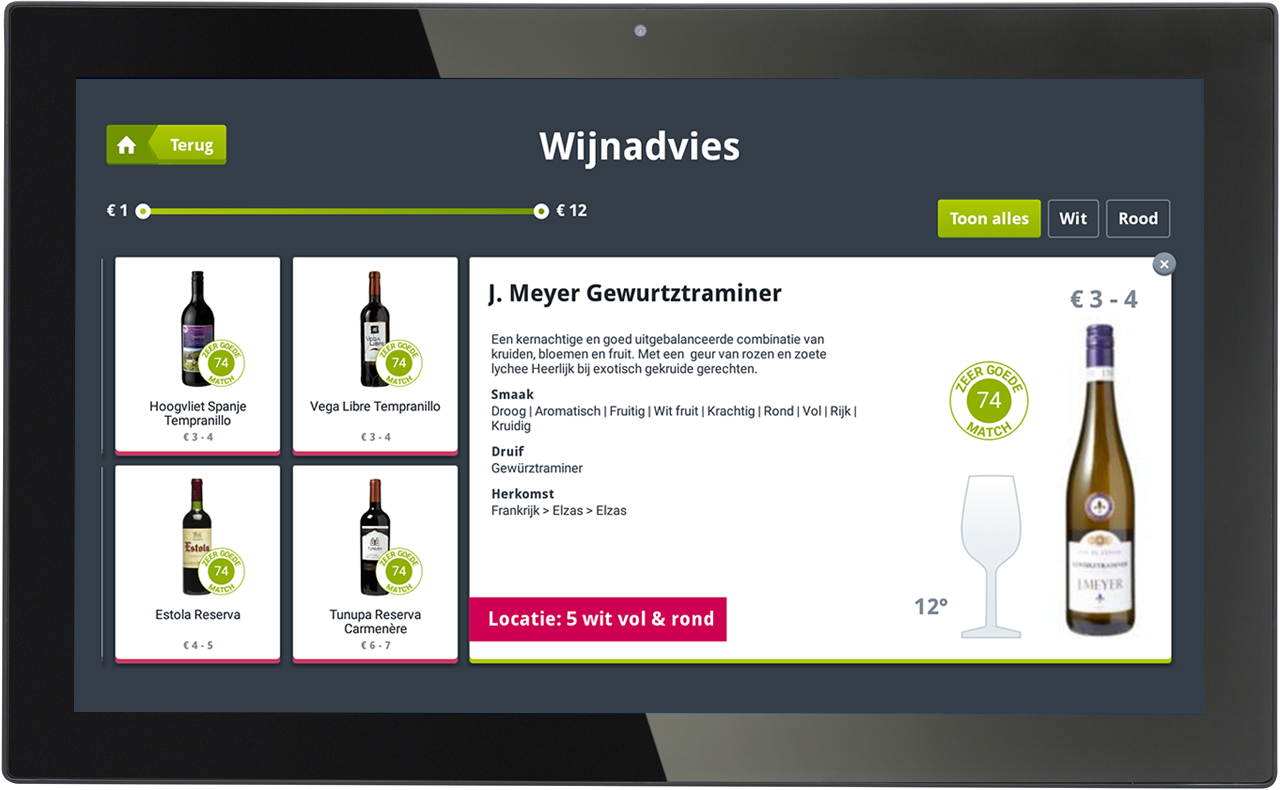 Winestein de digitale sommelier software voor wijn-en spijsmatching